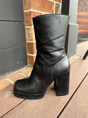 Candie's Y2K Black Leather Platform Chunky Heel Ankle Boots size 7